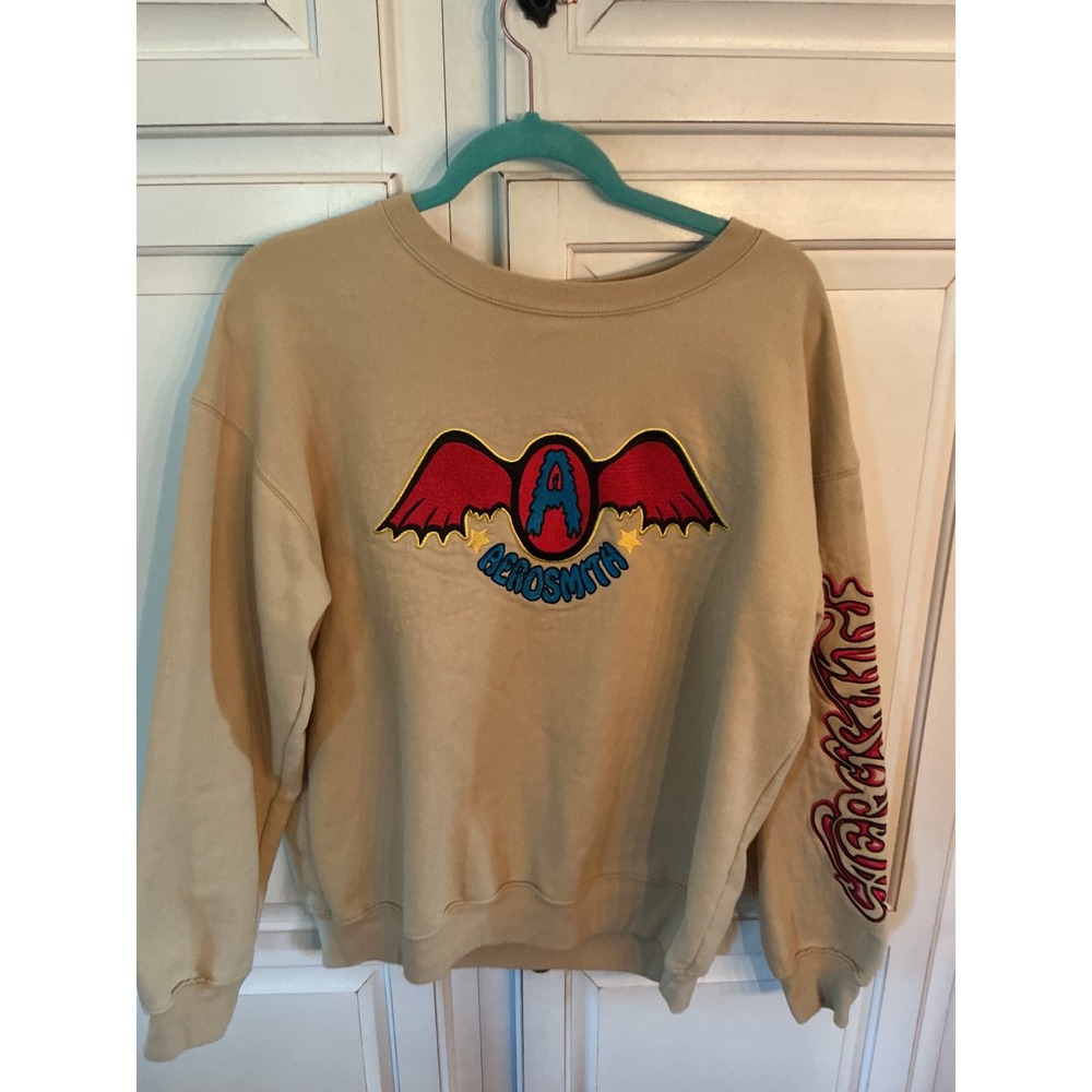 Aerosmith Sweet Emotion 1975 Tour Graphic Sweatshirt Tan Large